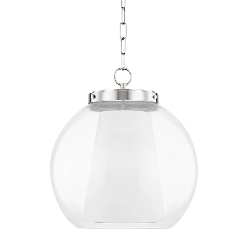 Mitzi by Hudson Valley Sasha 15-inch LED Pendant with Clear Glass Outer, White Belgian Linen Inner