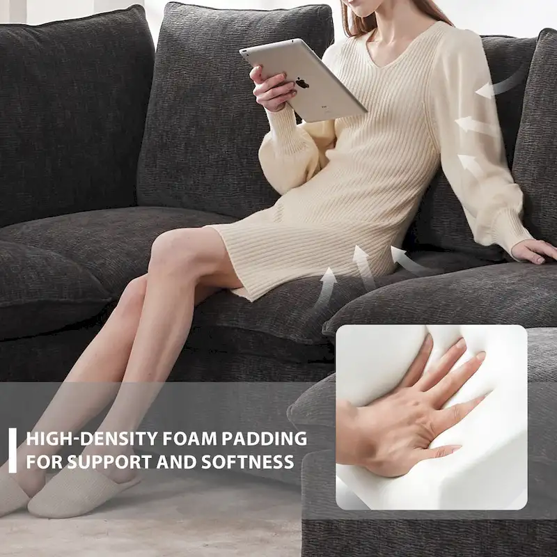 U Shape Modular Sofa, 6 Seat Chenille Deep Seat Sectional Couch