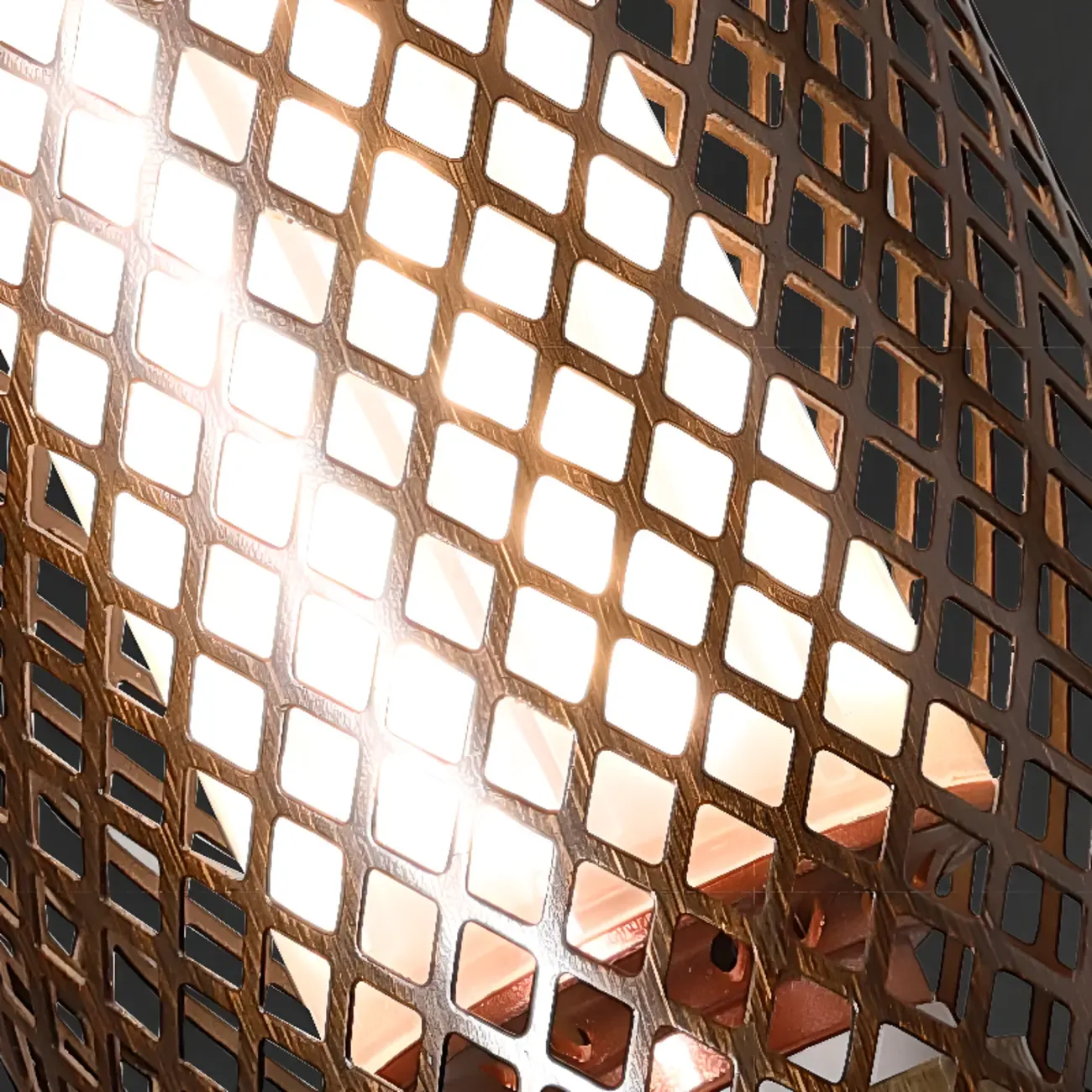 Antique Brass Cylinder Pendant Light with Copper Mesh Shade