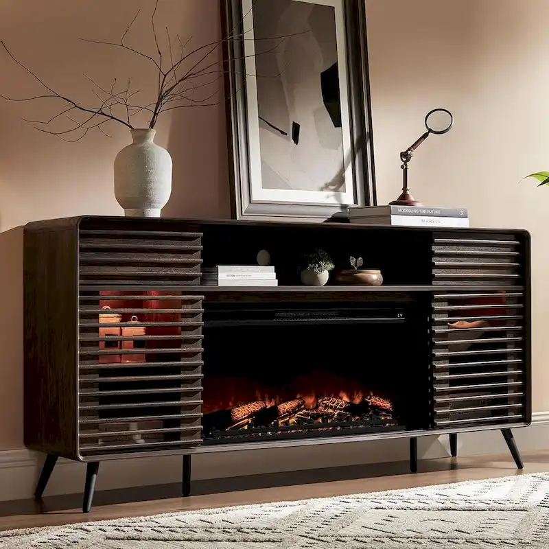 Mid Century Modern Fireplace TV Stand, Entertainment Center