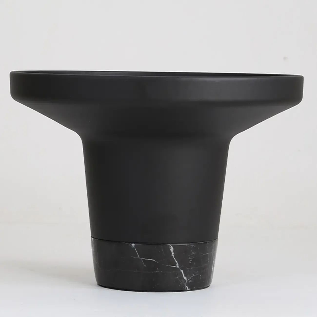 Modern Small Black Round Coffee Table with Marble Base