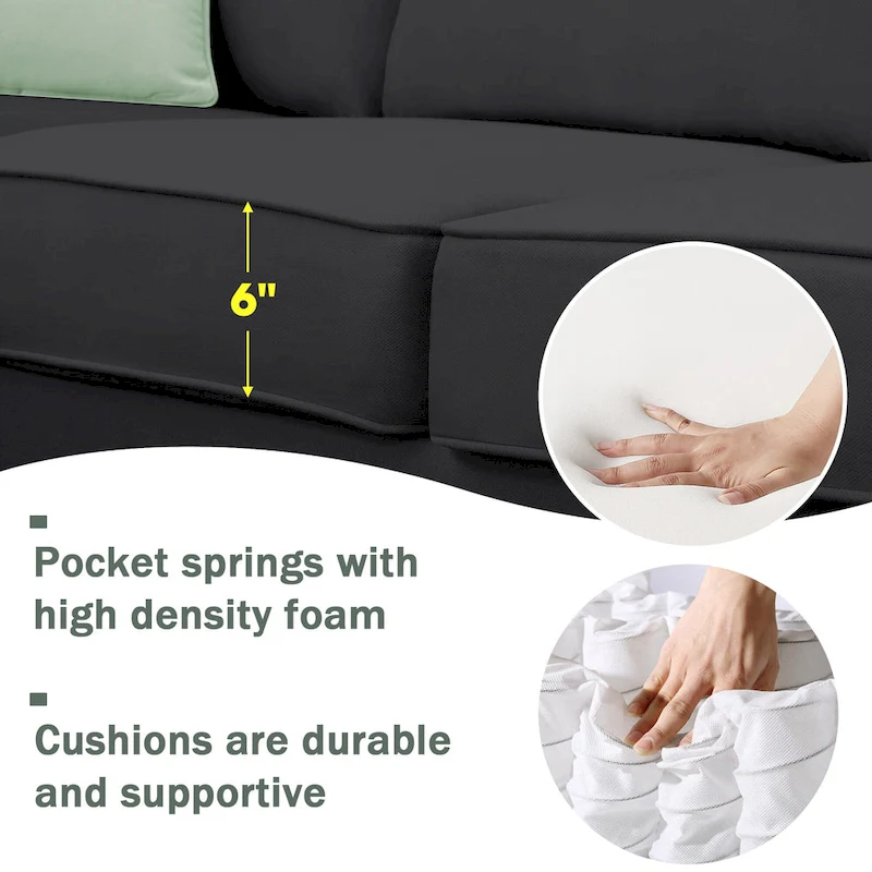 112*87  Sectional Sofa Couches Living Room Sets 7 Seats Modular Sectional Sofa with 3 Pillows, Black