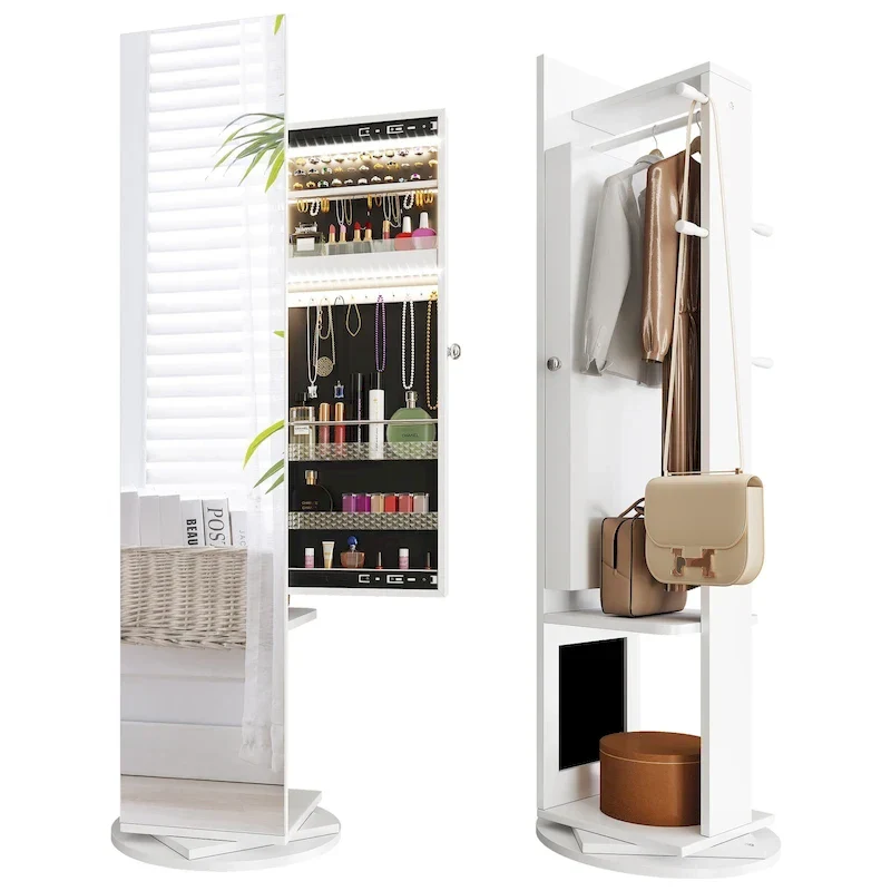 Moasis 66H Full Length Mirror Jewelry Armoire Lockable Standing Cabinet