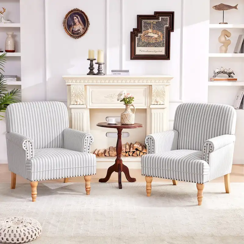 Rolled Armchair Accent Chair Set of 2 Blue/ Grey/ Brown