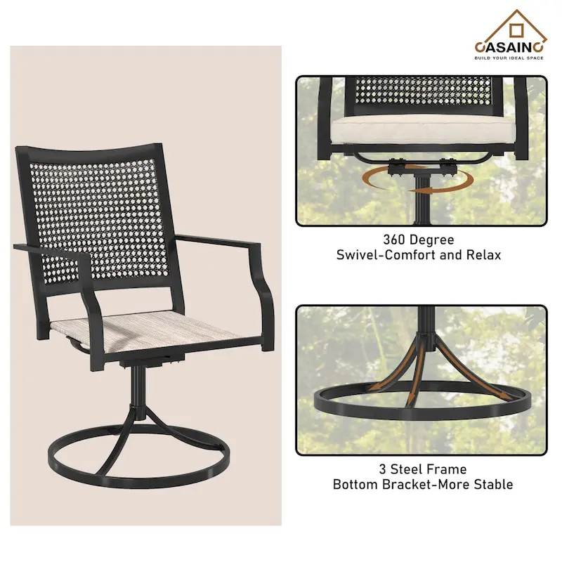 Textilene Fabric Iron Frame Swivel Dining Chairs(Set of 2)