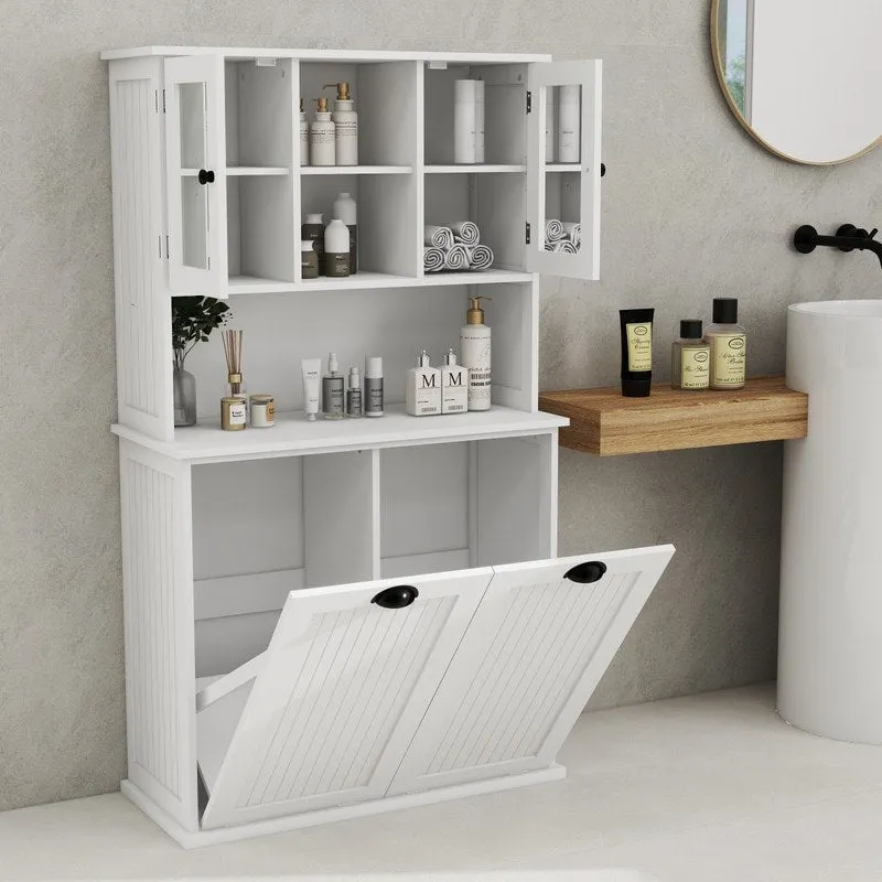 Two-Compartment Tilt-Out Dirty Laundry Basket Tall Bathroom Cabinet