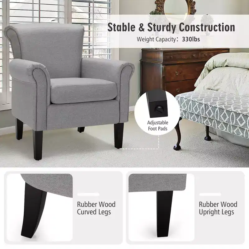 Costway Modern Upholstered Fabric Accent Chair w/ Rubber Wood Legs Dark Gray\Light Grayy