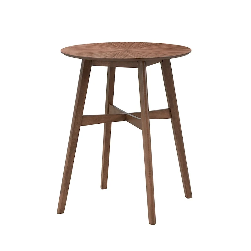 31.5 Modern Round Bar Table with Solid Wood Legs and Reinforced Crossbar, Suitable for Bar, Caf, Kitchen, Living Room