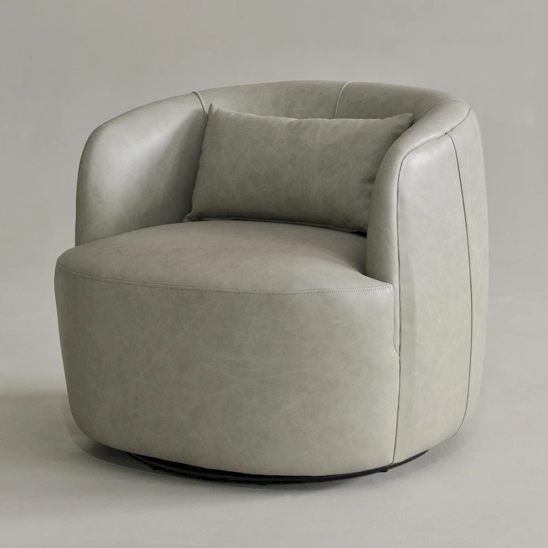 KINWELL Modern Top Grain Genuine Leather Swivel Armchair with Pillow