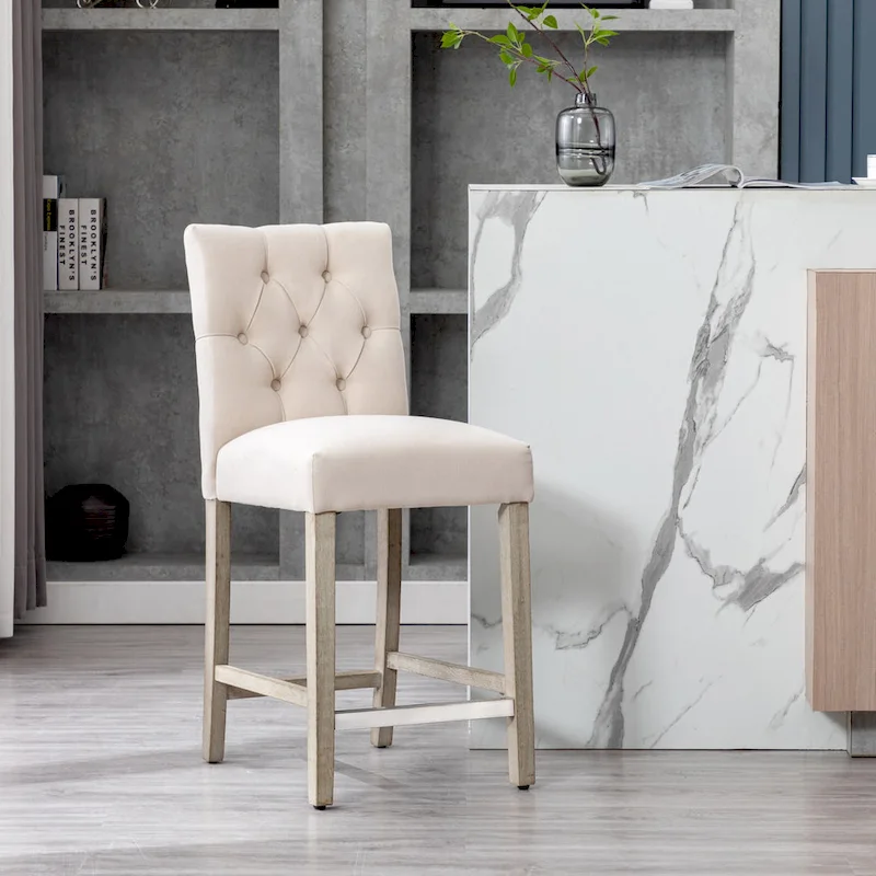 Carter 24 Classic Button Tufted Counter Stool, Antique Gray Legs