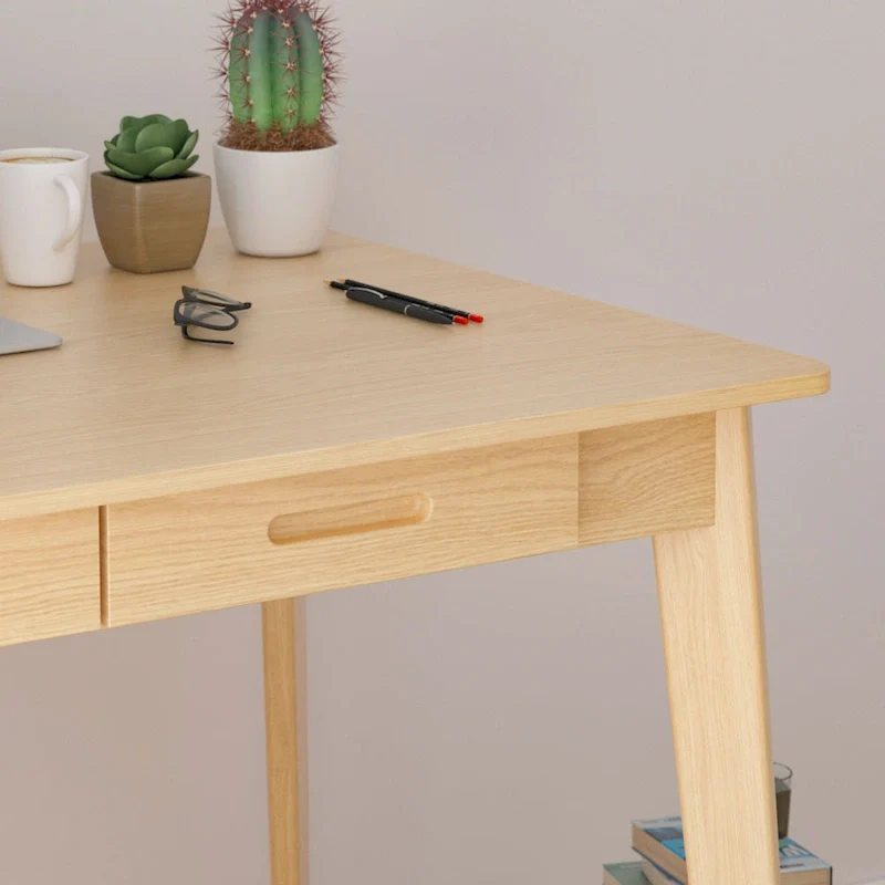 Home Office Desk - 39.4W, MDF & Solid Wood, 2 Drawers, 120 lbs Capacity, Classic Style