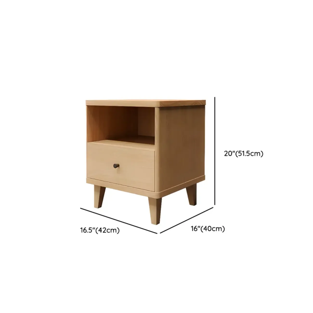 Modern Natural Wood Open Nightstand with Drawer