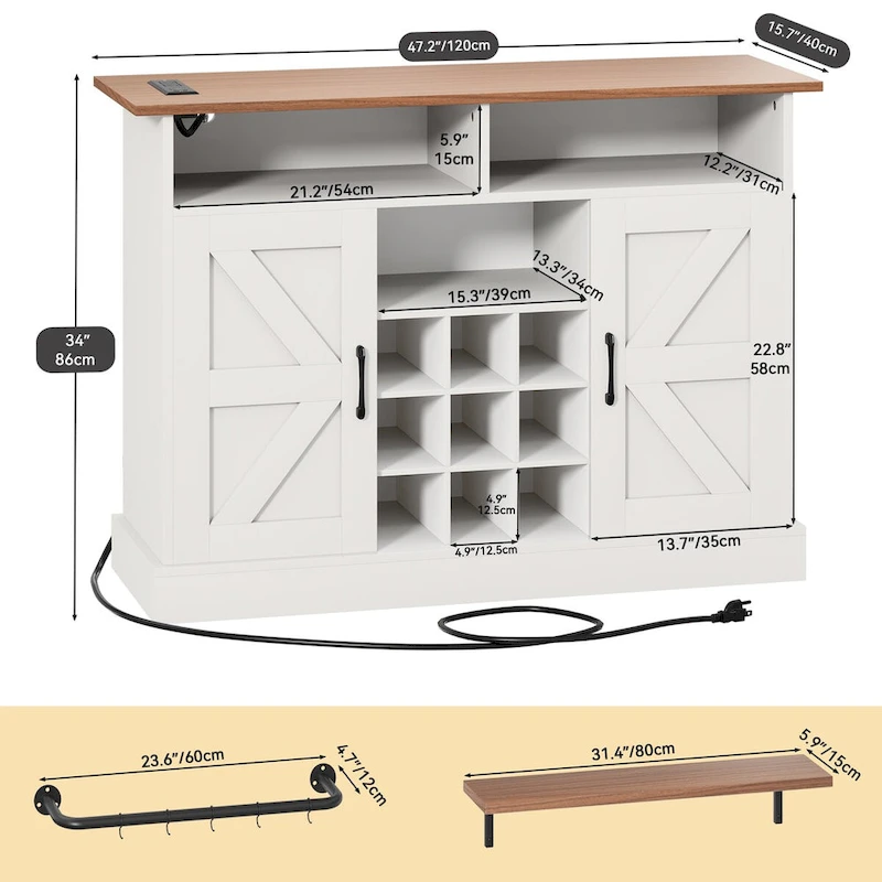 Moasis 47Farmhouse Coffee Bar Cabinet with Floating Shelf - 15.75D x 47.24W x 33.86H