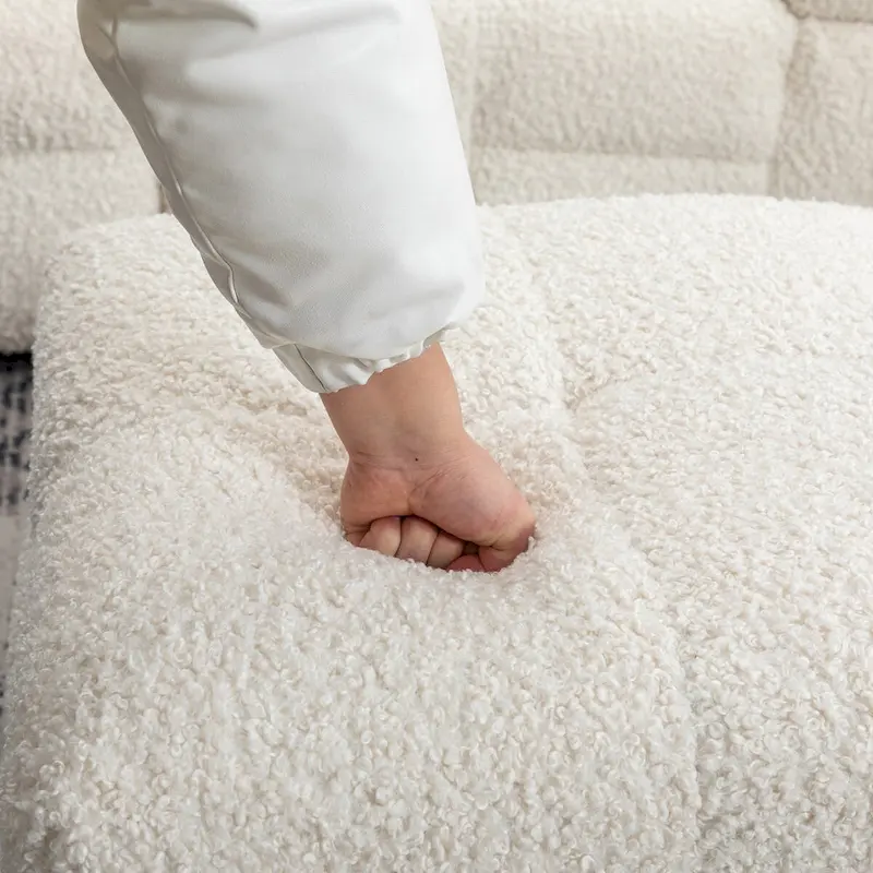 87.7  Sectional Sofa Cozy Teddy Fleece Fabric Sectional Sofa Couch