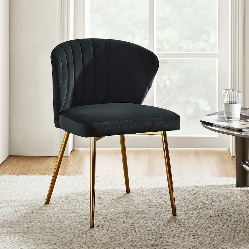 Modern Glam Upholstered Tufted Back Side Accent Dining Chair with Small Base