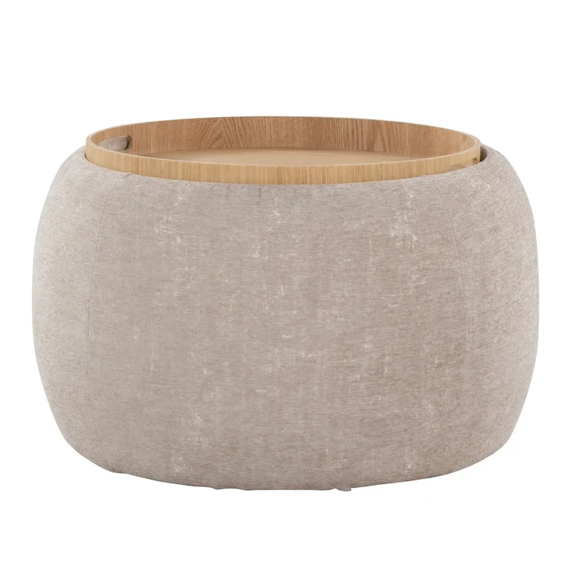 Carson Carrington Astrid Pouf with Natural Wood Tray Top
