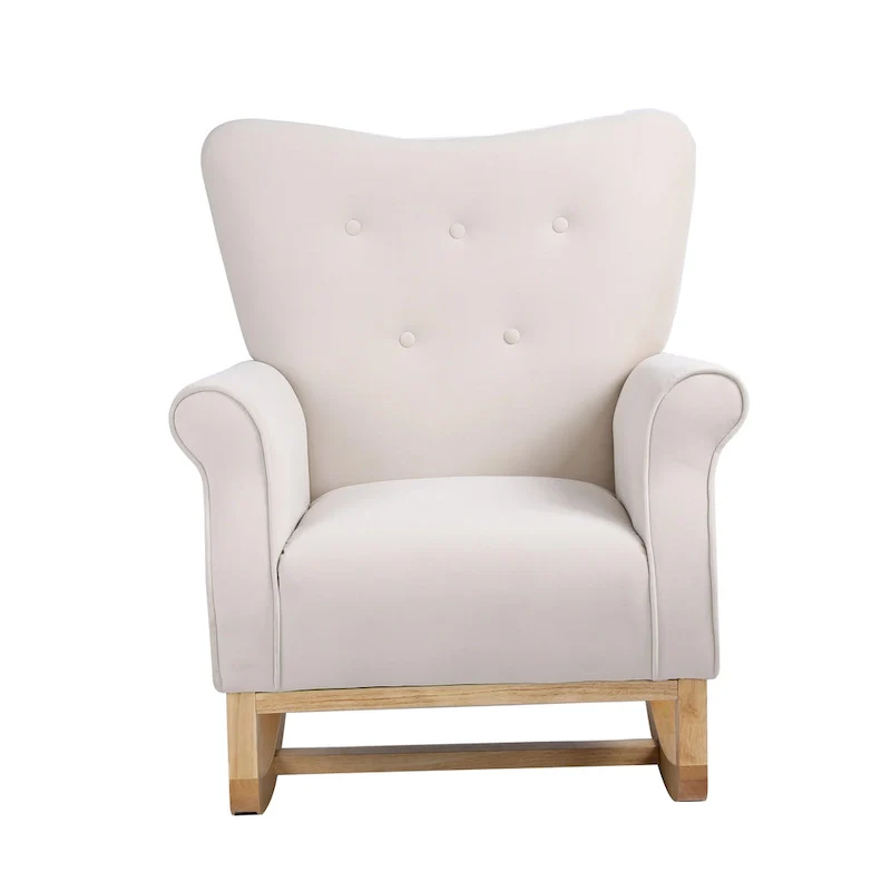 Velvet Tufted High Back Rocking Chair - Single Seat with Wood Legs