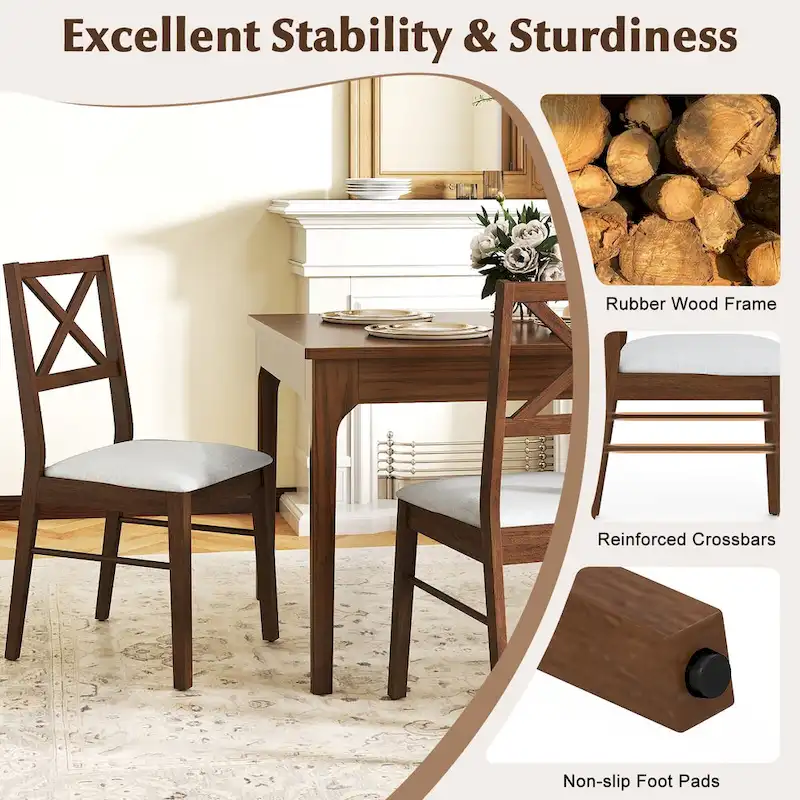 Gymax Dining Chairs Set of 4 Upholstered Kitchen Side Chairs w/ Rubber