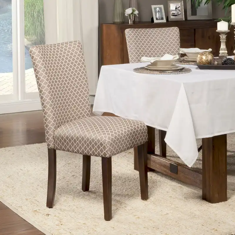 HomePop Mocha Cream Quatrefoil Pattern Parson Chairs (Set of 2)