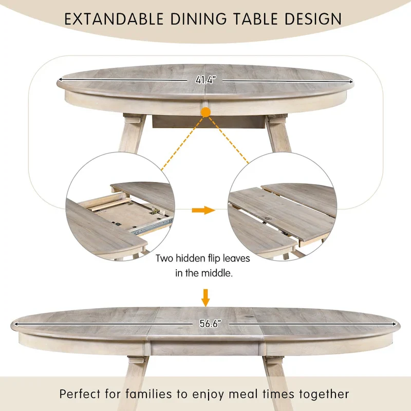 5-Piece Wooden Dining Table Set with Round Extendable Table & 4 Chairs