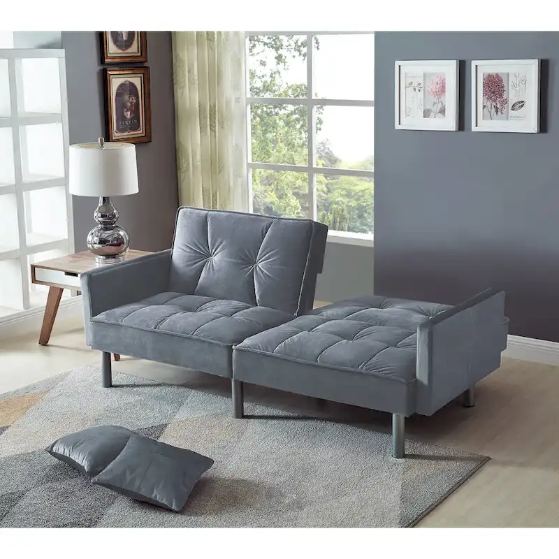 75.6 Lovely Velvet Convertible Sleeper Sofa Bed Futon Love Seats