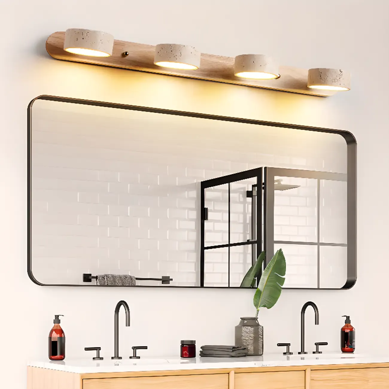 3-Light Bathroom Circle LED Stone Cylinder Vanity Light