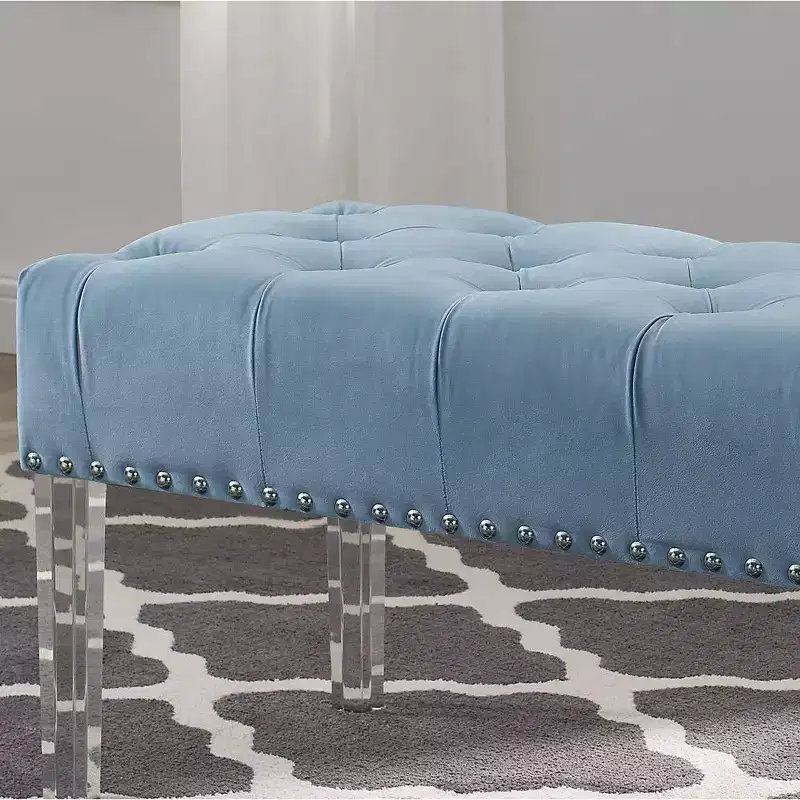Roundhill Furniture Valley Button tufted Velvet Upholstered Bench With Acrylic Leg, Blue