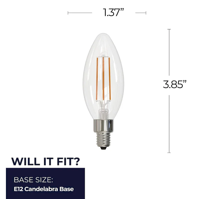 Bulbrite LED Filament Pack of (4) 6.5 Watt Dimmable B11 Light Bulbs with a Clear Finish and Medium (E26) Base - Warm White Light