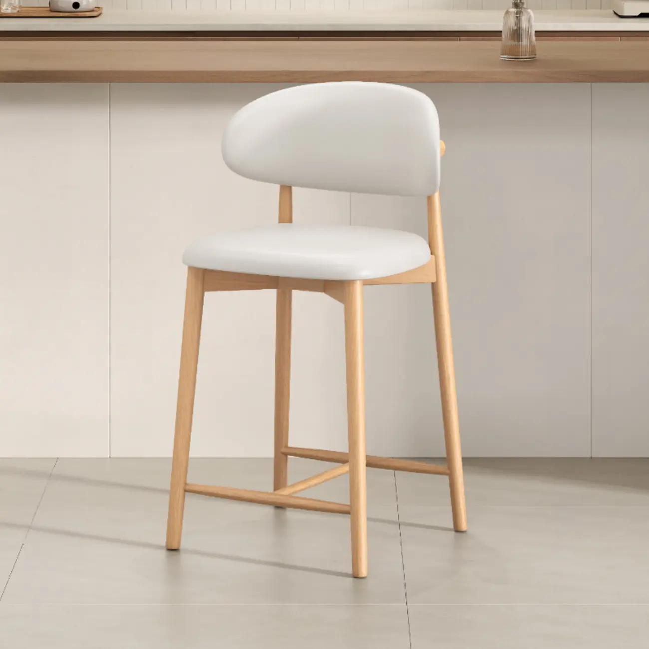 Mid Century Modern Upholstered Bar Stool with Back