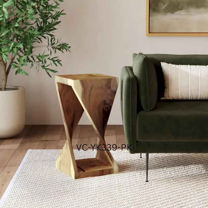 Natural Wood Sculpted End Table by East at Main