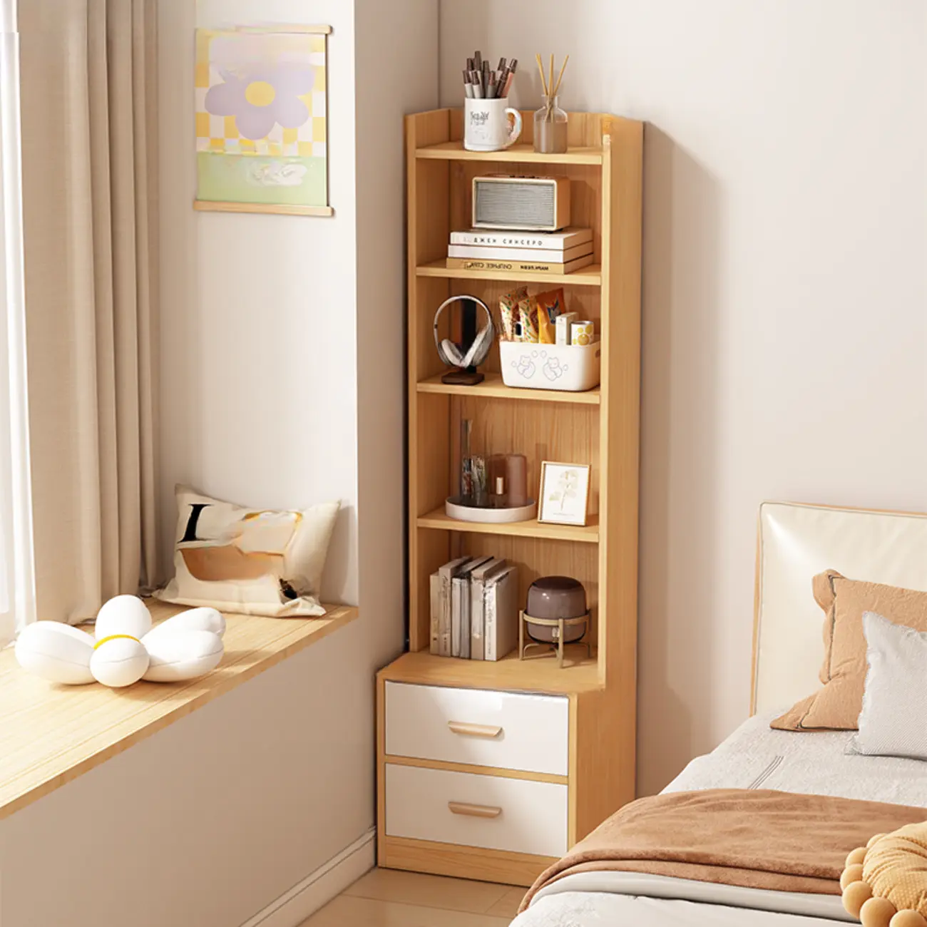 Multi-functional Wooden 5-Shelf Closed Back White Bookcase