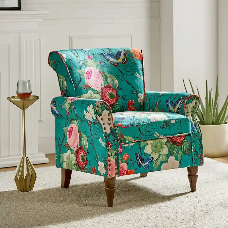 Nyctelius Traditional Polyester Accent Chair with Rolled Arms and Nailhead Trim by HULALA HOME