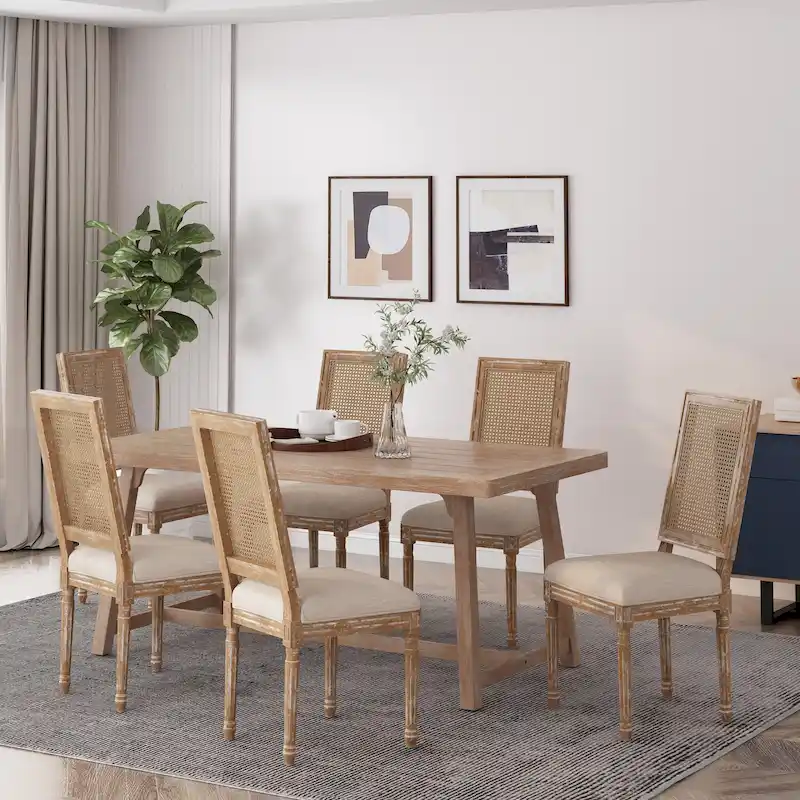 Regina French Country Wood and Cane Upholstered Dining Chair (Set of 6) by Christopher Knight Home