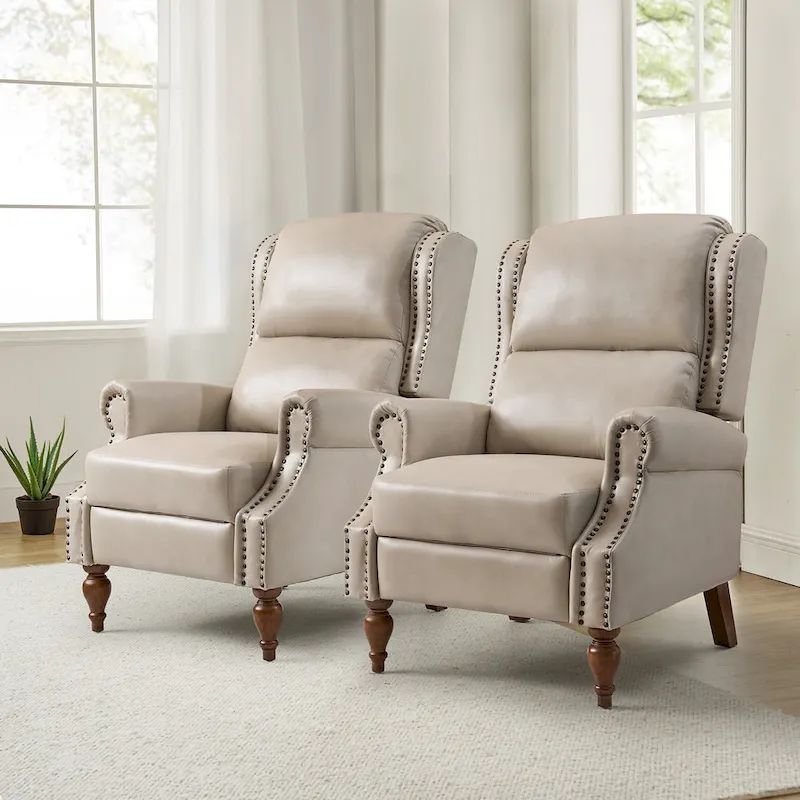 Terri Traditional Vegan Leather Manual Push Back Recliner Set of 2 by HULALA HOME