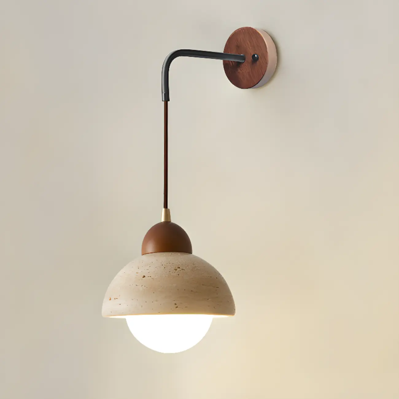 Rustic Brown Wall Sconce with Beige Sintered Stone Shade