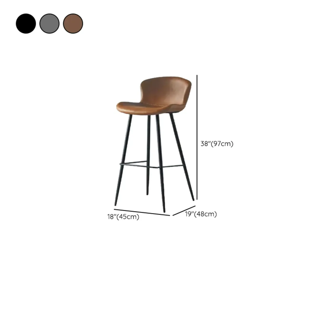 Brown Leather Saddle Seat Low Back Bar Stool