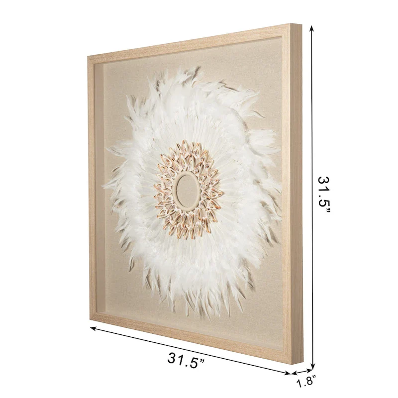 HUJI Feather & Shell Wreath Shadow Box Wall Decor
