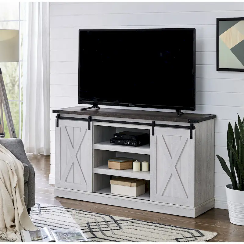 54 Farmhouse Sliding Barn Door TV Stand for TV up to 60 Inch Flat Screen