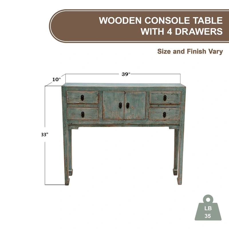 Artissance Console Table w/4 Drawers, 39 Long, Weathered Soft Aqua