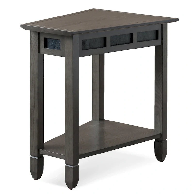 Wedge End Table with Slate Detail – Rustic Oak / Smoke Grey, Wood, Single