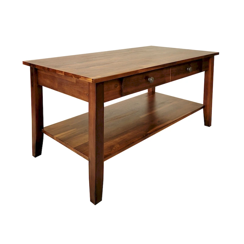 Solid Acacia Coffee Table with Drawer & Bottom Shelf