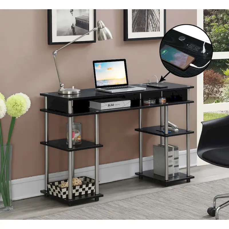 Designs2Go No Tools Student Desk with Charging Station and Shelves