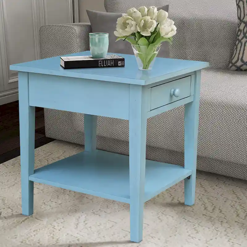 Square Solid Parawood End Table with Drawer & Shelf, 24