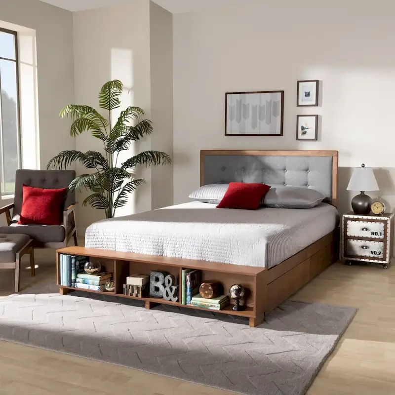 Modern Transitional Wood Platform Storage Bed with 4 Drawers, Solid Frame