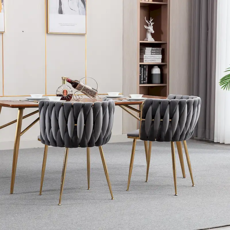 Modern Design Velvet Fabric Dining Chair,Set of 2,Grey