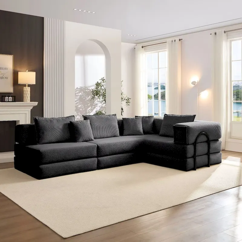 118.2  Oversized Upholstered Sectional Sofa Set, DIY Corduroy Sofa