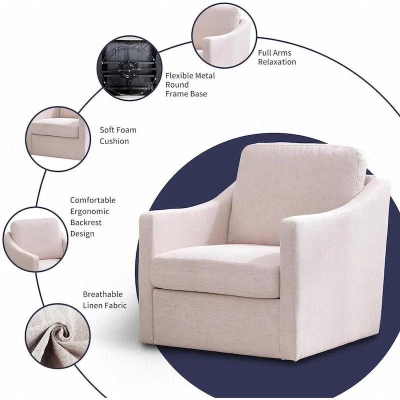 Mixoy 360 Degree Swivel Accent Sofa Chair,Linen Square Armchair