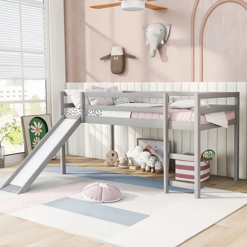 Loft Bed with Slide, Multifunctional Design, Twin