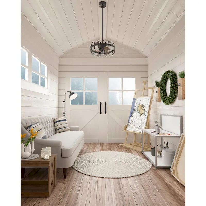Hunter Roswell Ceiling Fan with Wall Control - Caged, 6-Speed - Farmhouse, Industrial, Transitional