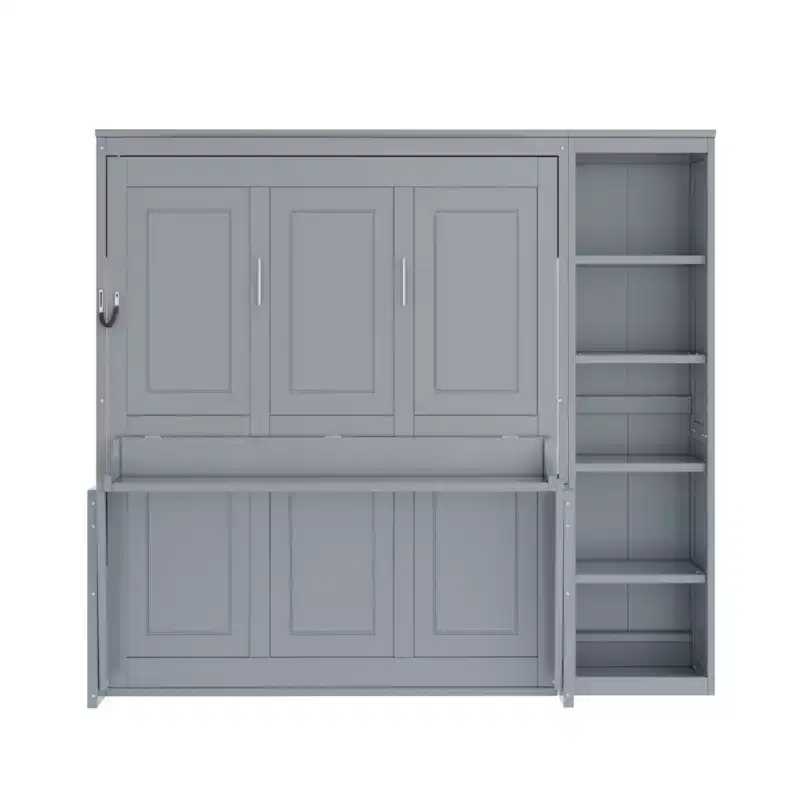 GDFStudio Ruby Space-Saving Solid Pine Wood Murphy Bed with Desk and Bookshelf